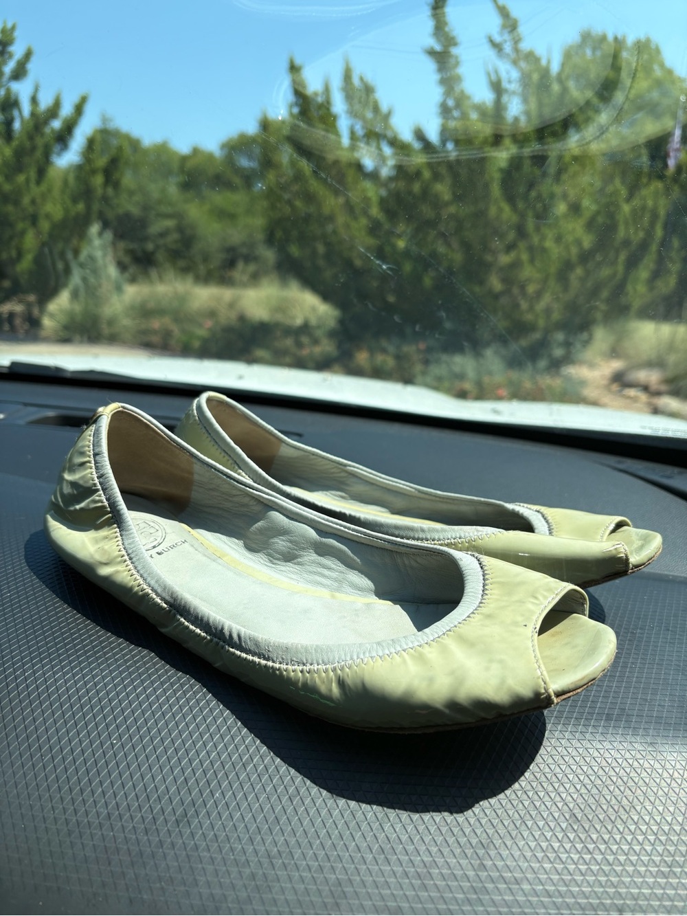 Tory Burch Light Green Peep-Toe Ballet Flats